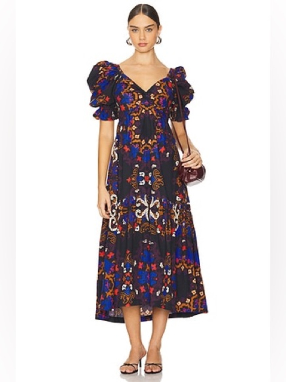 NWT Cleobella Jewel Ankle Dress in Venezia Print Puff Sleeve Size Small